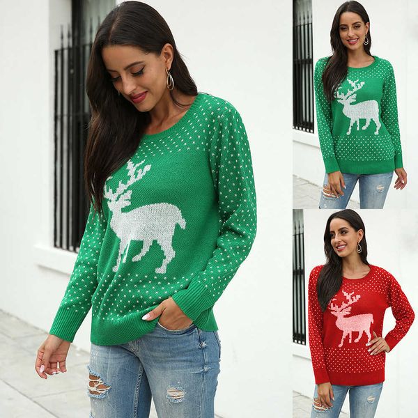 european american new products casual women's christmas autumn and winter snowflake deer jacquard sweater, White;black
european american new products casual women's christmas autumn and winter snowflake deer jacquard sweater, White;black