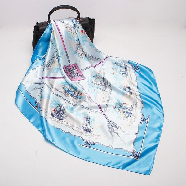 2021 90x90 Sea boat Multipurpose women Silk twill scarf Satin square tie Hairband ladies foulard femme towel bufanda shawl, Blue;gray
2021 90x90 Sea boat Multipurpose women Silk twill scarf Satin square tie Hairband ladies foulard femme towel bufanda shawl, Blue;gray