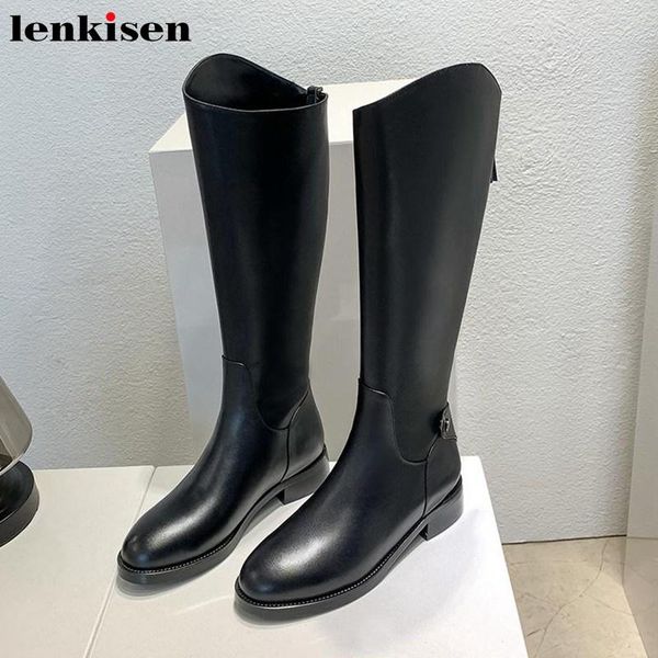lenkisen big size cow leather solid simple style riding boots round toe med heels back zip winter women thigh high boots l51, Black 
lenkisen big size cow leather solid simple style riding boots round toe med heels back zip winter women thigh high boots l51, Black