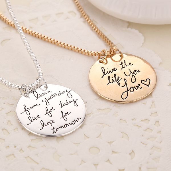 factoryvqeffrom wholesale silver) 10pcs/lot , learn (gold yesterday,live for today, hope for tomorrow pendant necklace
factoryvqeffrom wholesale silver) 10pcs/lot , learn (gold yesterday,live for today, hope for tomorrow pendant necklace