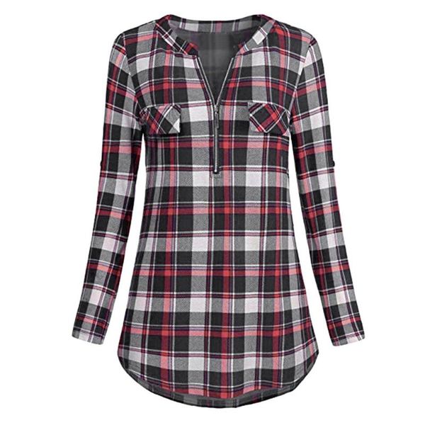 women's blouses & shirts women casual rolled sleeve zipped v-neck plaid printed shirt tunic blouse print button feminina 2021, White
women's blouses & shirts women casual rolled sleeve zipped v-neck plaid printed shirt tunic blouse print button feminina 2021, White