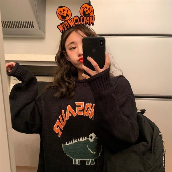 women's sweaters japanese vintage kawaii ulzzang loose dinosaur cartoon sweater female korean harajuku clothing for women y200910, White;black
women's sweaters japanese vintage kawaii ulzzang loose dinosaur cartoon sweater female korean harajuku clothing for women y200910, White;black