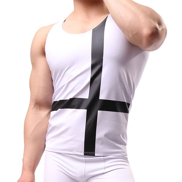 men tank pu leather locomotive tank nightclub stage performance sleeveless cool men vest, White;black
men tank pu leather locomotive tank nightclub stage performance sleeveless cool men vest, White;black