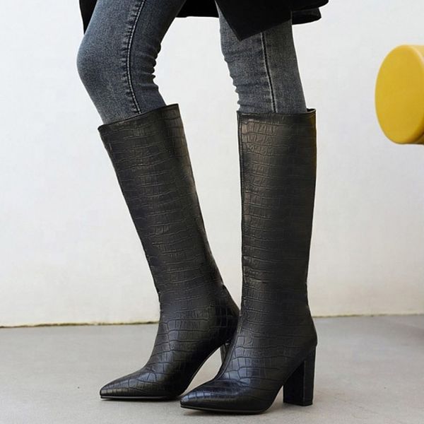 big size 48 marble pattern knee high pointed toe chunky high heel women boots simple slip-on long booties for ladies, Black
big size 48 marble pattern knee high pointed toe chunky high heel women boots simple slip-on long booties for ladies, Black