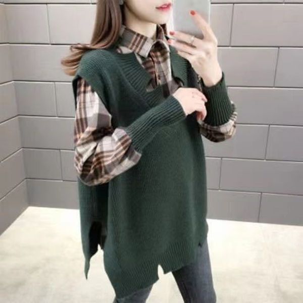 autumn and winter new knitted vest two piece sweater women's plaid shirt bottom wear korean fashion suit vest shirtsweater shirt efgoj, White;black
autumn and winter new knitted vest two piece sweater women's plaid shirt bottom wear korean fashion suit vest shirtsweater shirt efgoj, White;black
