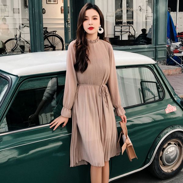 women two layers chiffon pleated dress spring autumn female vintage elegant long sleeve loose casual office lady dress y200101, White;black
women two layers chiffon pleated dress spring autumn female vintage elegant long sleeve loose casual office lady dress y200101, White;black