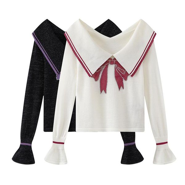 women's sweaters sweet women long sleeve woman short pullovers femme bow knot, White;black
women's sweaters sweet women long sleeve woman short pullovers femme bow knot, White;black