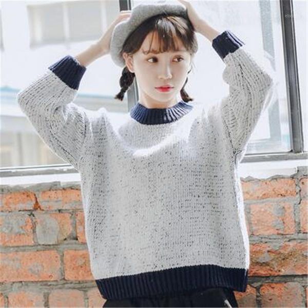 2019 spring new retro fresh pullover color-matching long-sleeved sweater korean loose women's round neck bottoming shirt1, White;black
2019 spring new retro fresh pullover color-matching long-sleeved sweater korean loose women's round neck bottoming shirt1, White;black