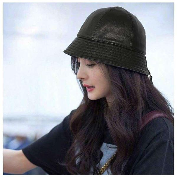 2020 streetwear style real sheepskin fashionable fall black leather bucket hat, Blue;gray
2020 streetwear style real sheepskin fashionable fall black leather bucket hat, Blue;gray