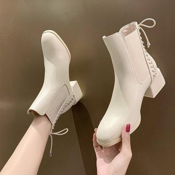 women slip on ankle boots ladies pu leather fashion square heels shoes woman stretch fabric casual female footwear 2020 new, Black
women slip on ankle boots ladies pu leather fashion square heels shoes woman stretch fabric casual female footwear 2020 new, Black