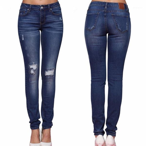 women's new hole jeans feet pants denim trousers women1, Blue 
women's new hole jeans feet pants denim trousers women1, Blue