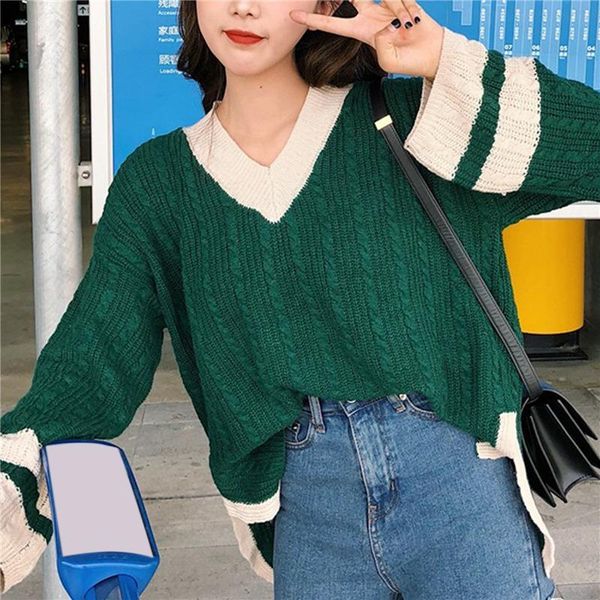 korea fashion female sweater v neck patchwork loose pullover soft knitted spring autumn women sweater, White;black
korea fashion female sweater v neck patchwork loose pullover soft knitted spring autumn women sweater, White;black