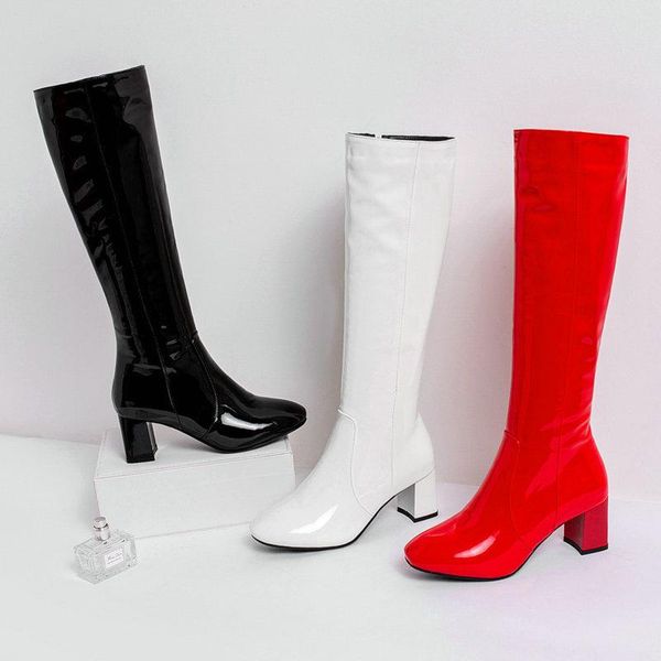 women knee high boots 2020 new autumn winter patent leather high heels fashion thick heel party women's motocycle boots, Black
women knee high boots 2020 new autumn winter patent leather high heels fashion thick heel party women's motocycle boots, Black