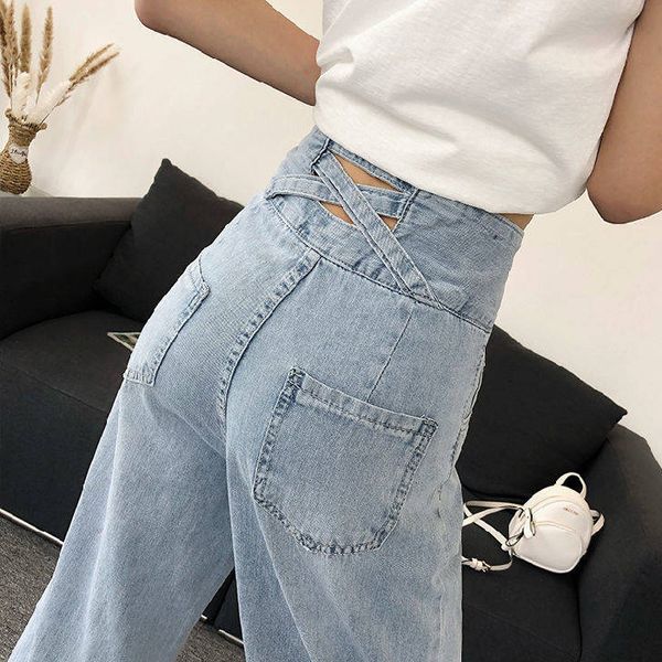 new high waist wide leg elegant jeans for women in autumn 2020, Blue
new high waist wide leg elegant jeans for women in autumn 2020, Blue