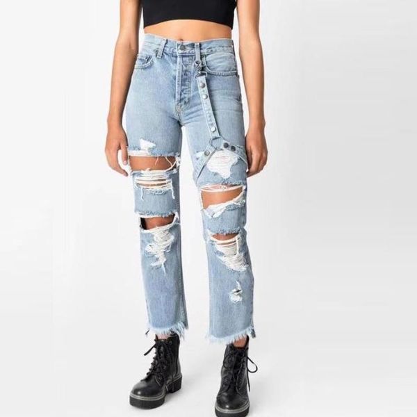 women's jeans loose fit women's denim pants women washed stretch mid waist straight hole ripped hollow out high street femme1, Blue
women's jeans loose fit women's denim pants women washed stretch mid waist straight hole ripped hollow out high street femme1, Blue