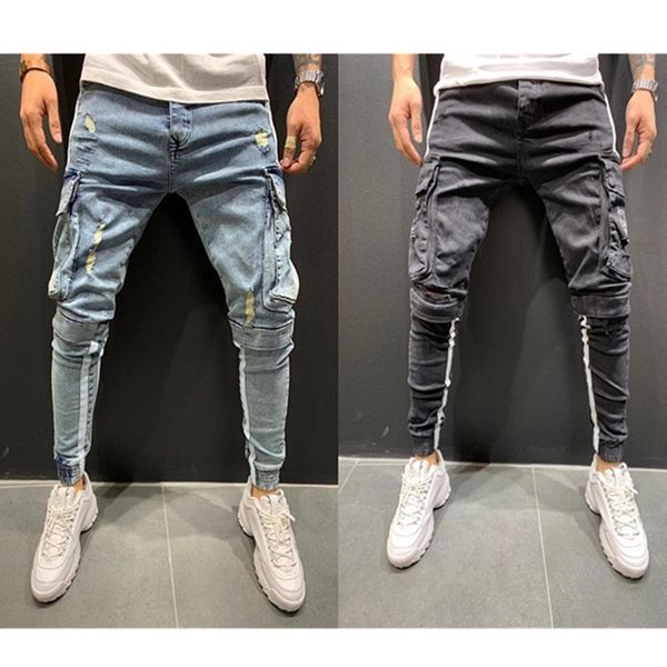 side stripe pencil hip-hop trousers multi-pockets ny jeans men's jogging cargo, Blue
side stripe pencil hip-hop trousers multi-pockets ny jeans men's jogging cargo, Blue