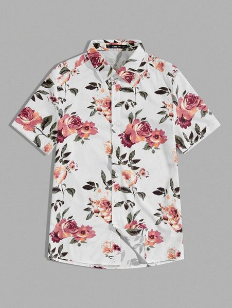 men floral print shirt v09l#, White;black