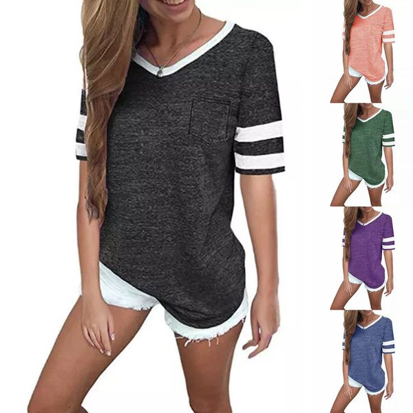 carney carney women's mirror stitching v-neck contrast pocket short sleeve t-shirt, Black;brown
carney carney women's mirror stitching v-neck contrast pocket short sleeve t-shirt, Black;brown