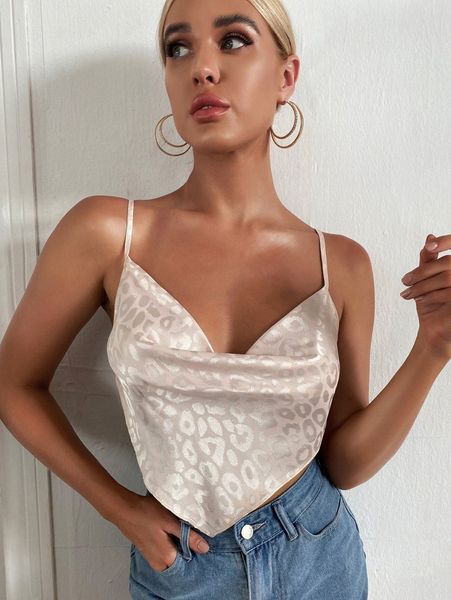 knotted backless jacquard satin cami p427#, White