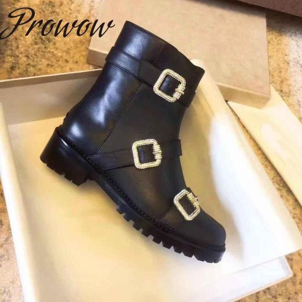 white genuine leather round toe gladiator buckle strap ankle boots thick heel luxury boots shoes women winter, Black
white genuine leather round toe gladiator buckle strap ankle boots thick heel luxury boots shoes women winter, Black