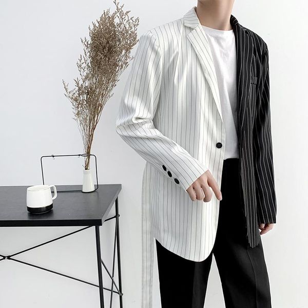 fashion men blazer striped patchwork streetwear long sleeve lapel korean mens casual suit with belt coats fitness, White;black
fashion men blazer striped patchwork streetwear long sleeve lapel korean mens casual suit with belt coats fitness, White;black