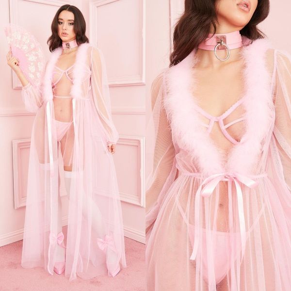 women sleepwear lingerie lace fur long robe long sleeve bathrobe tulle nightwear babydoll robe dress, White
women sleepwear lingerie lace fur long robe long sleeve bathrobe tulle nightwear babydoll robe dress, White