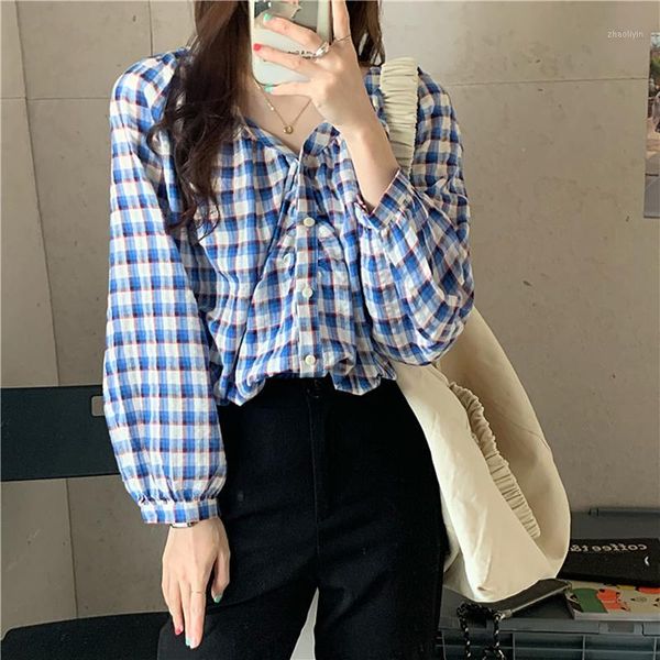 vintage v neck plaid blouse korean chic shirts women summer autumn long sleeve blouses casual blusas mujer1, White
vintage v neck plaid blouse korean chic shirts women summer autumn long sleeve blouses casual blusas mujer1, White