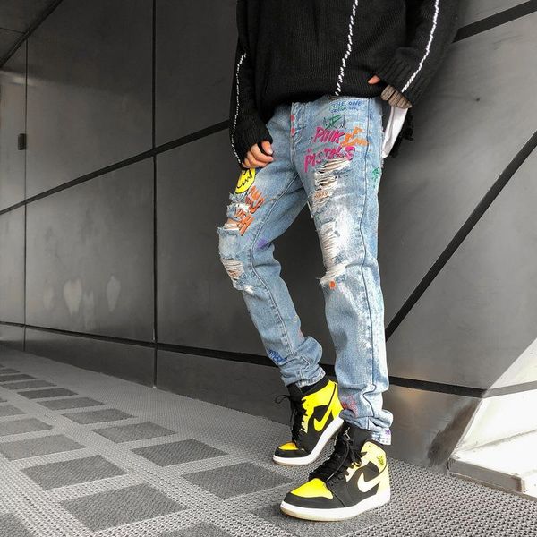 new skinny jeans men streetwear destroyed ripped jeans homme hip hop broken graffiti print pencil biker denim pants hole, Blue
new skinny jeans men streetwear destroyed ripped jeans homme hip hop broken graffiti print pencil biker denim pants hole, Blue
