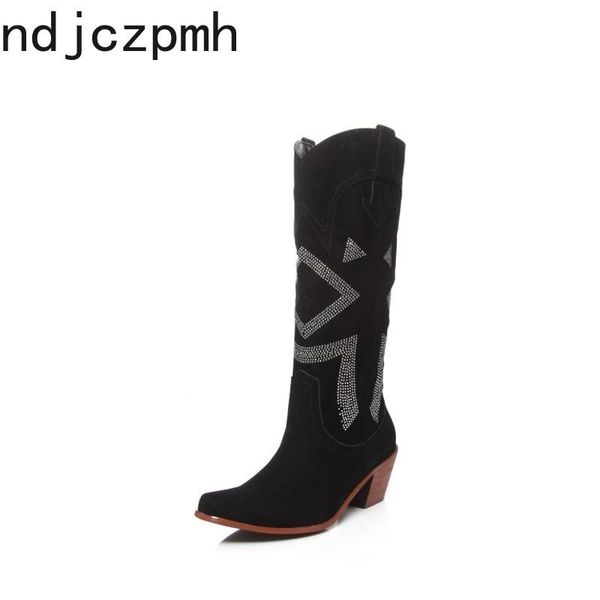 women's boots autumn and winter the new fashion flock square head crystal thick heel mid heel high tube women's shoes size 34-46, Black
women's boots autumn and winter the new fashion flock square head crystal thick heel mid heel high tube women's shoes size 34-46, Black