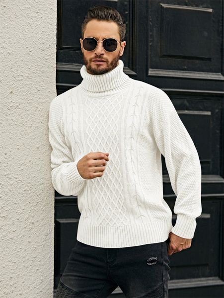 men turtleneck cable knit sweater f4ic#, White;black
men turtleneck cable knit sweater f4ic#, White;black