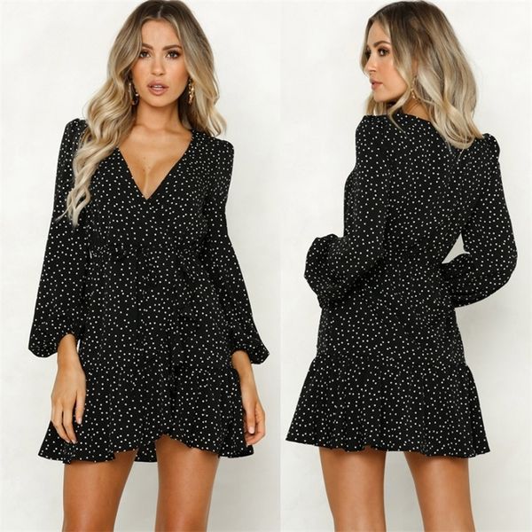 women v neck polka dot black mini dress vintage autumn winter women long sleeve wrap sress elegant party dresses ladies y200805, Black;pink
women v neck polka dot black mini dress vintage autumn winter women long sleeve wrap sress elegant party dresses ladies y200805, Black;pink