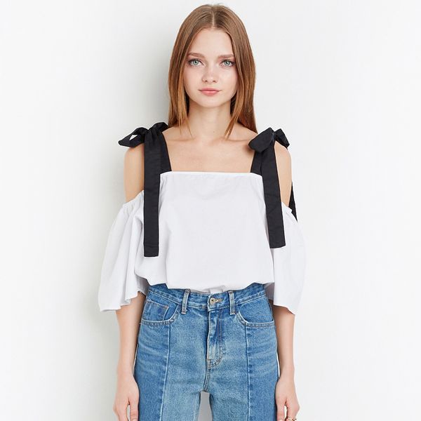 europe and the united states sweet college wind bow sling one shoulder short-sleeved shirt white shirt female
europe and the united states sweet college wind bow sling one shoulder short-sleeved shirt white shirt female