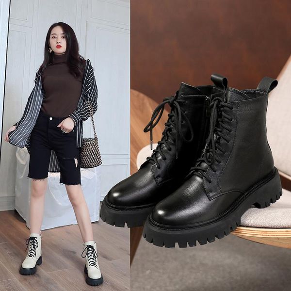 boots real leather for women winter round toe lace-up ankle stretch pure handmade customization, Black
boots real leather for women winter round toe lace-up ankle stretch pure handmade customization, Black