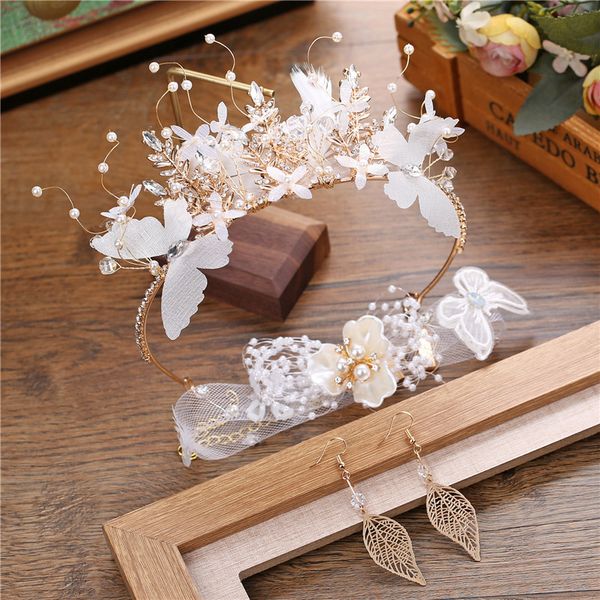 bridal crown korean new super fairy feather earring collar set wedding headdress performance hair accessories, Silver
bridal crown korean new super fairy feather earring collar set wedding headdress performance hair accessories, Silver