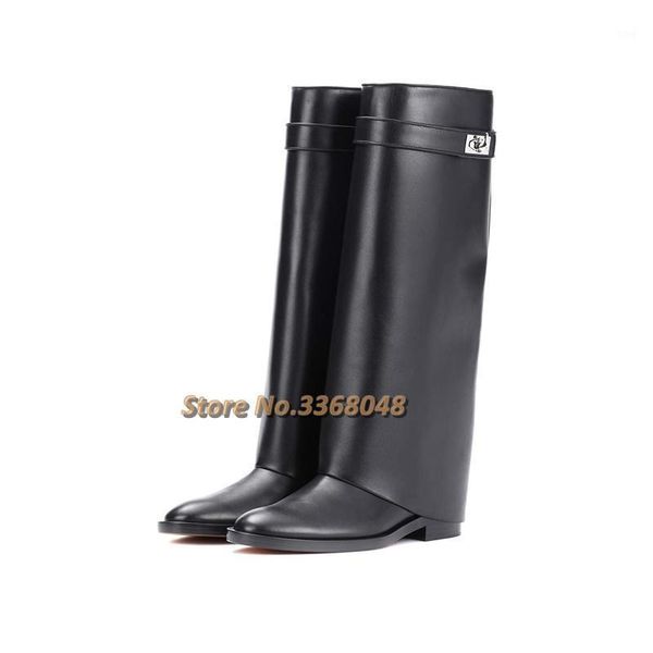 boots 2021 leather knight low heel knee high belted rount toe fold black matte winter runway casual1
boots 2021 leather knight low heel knee high belted rount toe fold black matte winter runway casual1
