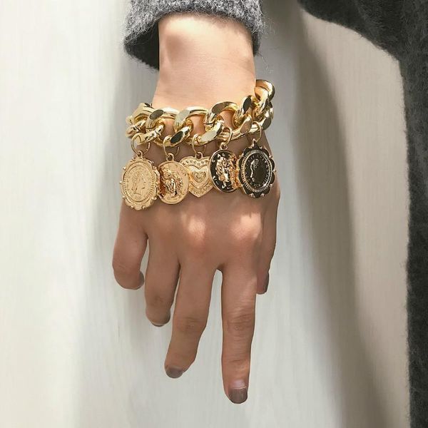 New Fashion Punk Exaggerated Chain Coin Retro Bracelet Lady Personality Sculpture Geometric Bracelet Party Jewelry, Black
New Fashion Punk Exaggerated Chain Coin Retro Bracelet Lady Personality Sculpture Geometric Bracelet Party Jewelry, Black
