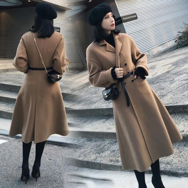 women's wool & blends women coat long section 2021 winter slim slimming camel skirt over the knee woolen jacket, Black
women's wool & blends women coat long section 2021 winter slim slimming camel skirt over the knee woolen jacket, Black