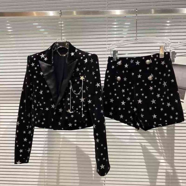 two piece dress high street est designer suit set women's shimmer star velvet jacket lion buttons shorts 2pcs vn6x, White
two piece dress high street est designer suit set women's shimmer star velvet jacket lion buttons shorts 2pcs vn6x, White