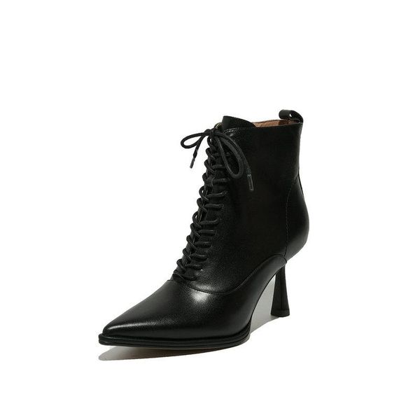 2021 genuine leather ladies ankle boots pointed toe high heels boots lace up wedding party shoes woman, Black
2021 genuine leather ladies ankle boots pointed toe high heels boots lace up wedding party shoes woman, Black