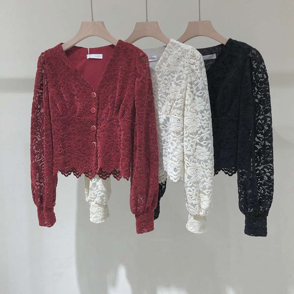 korean v-neck slim embroidered lace spring new bubble sleeve cardigan temperament shirt female x829, White
korean v-neck slim embroidered lace spring new bubble sleeve cardigan temperament shirt female x829, White