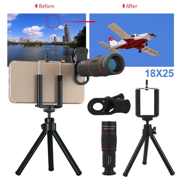 18x25 telescope zoom lens monocular phone camera 18x telep lens with tripod for iphone smartphones camping hunting sports 
18x25 telescope zoom lens monocular phone camera 18x telep lens with tripod for iphone smartphones camping hunting sports