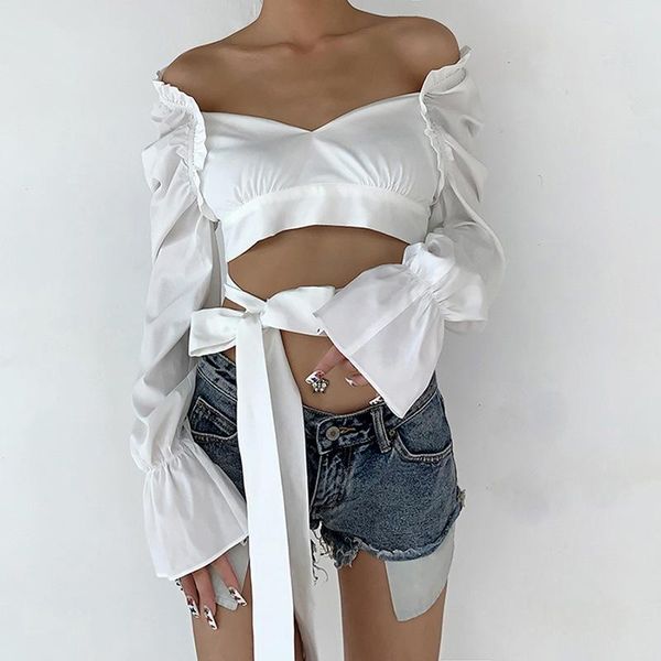 women solid color v neck open back tie straps long flared sleeve shirts 2020 fashion outfits clothes, White
women solid color v neck open back tie straps long flared sleeve shirts 2020 fashion outfits clothes, White