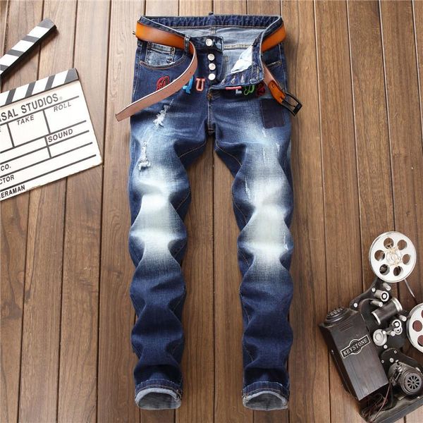 men's jeans design of the european and american style fashion people embroidery men small straight stretch trousers, Blue
men's jeans design of the european and american style fashion people embroidery men small straight stretch trousers, Blue
