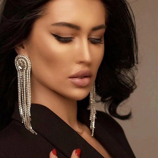 women fashion boutique rhinestone tassel drop dangle earings jewelry brand show statement earrings accessories, Silver
women fashion boutique rhinestone tassel drop dangle earings jewelry brand show statement earrings accessories, Silver