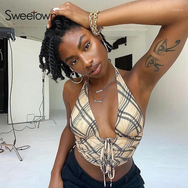 sweetown curve striped cute women's crop v neck rave party clubwear backless lace up halter female y2k beachwear1, White
sweetown curve striped cute women's crop v neck rave party clubwear backless lace up halter female y2k beachwear1, White