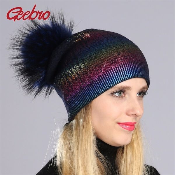 geebro winter women's beanies hat casual warm knitted wool beanies with real fur pom pom ladies raccoon fur pompons beanies hat y201024, Blue;gray
geebro winter women's beanies hat casual warm knitted wool beanies with real fur pom pom ladies raccoon fur pompons beanies hat y201024, Blue;gray