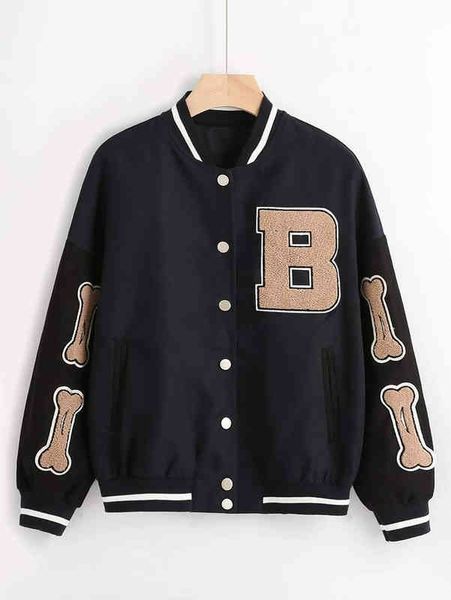 patched detail drop shoulder bomber jacket new coat women's high street flocking baseball suit street loose student 220118, Black;brown
patched detail drop shoulder bomber jacket new coat women's high street flocking baseball suit street loose student 220118, Black;brown