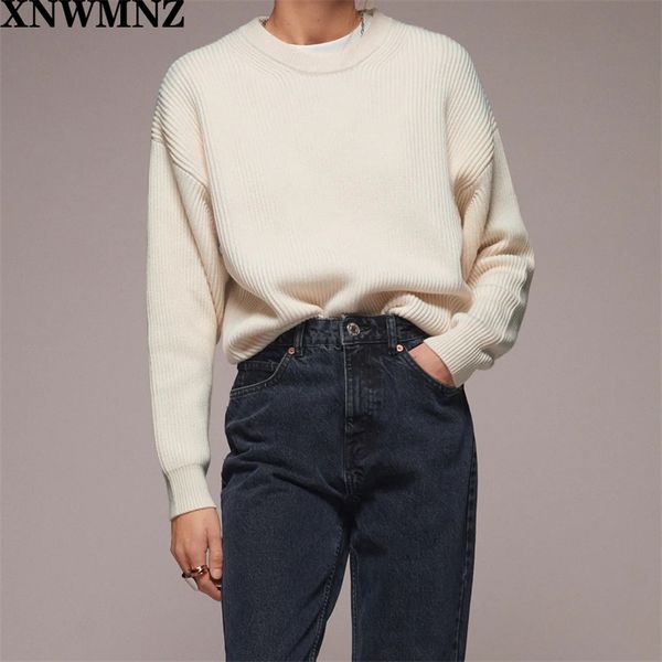 xnwmnz za autumn winter knit sweater round neck sweater with long sleeves female casual women's new chic sweaters 201221, White;black
xnwmnz za autumn winter knit sweater round neck sweater with long sleeves female casual women's new chic sweaters 201221, White;black