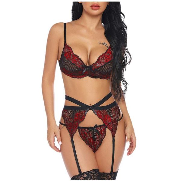 women lingerie set with garter belts bra and panty underwire embroidery lace lingerie with garter +thong set underwear a50, Red;black
women lingerie set with garter belts bra and panty underwire embroidery lace lingerie with garter +thong set underwear a50, Red;black