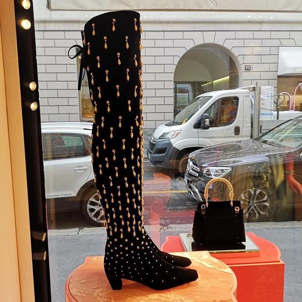 womens square toe rhinestones earring decor over the knee thigh high boots stretchy block strange heel shoes luxury new 2020, Black
womens square toe rhinestones earring decor over the knee thigh high boots stretchy block strange heel shoes luxury new 2020, Black